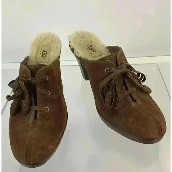 UGG Australia Molly Brown Suede Sheepskin Insole Lace-Up Slip-On Mules Size 7.5 - Picture 6 of 6